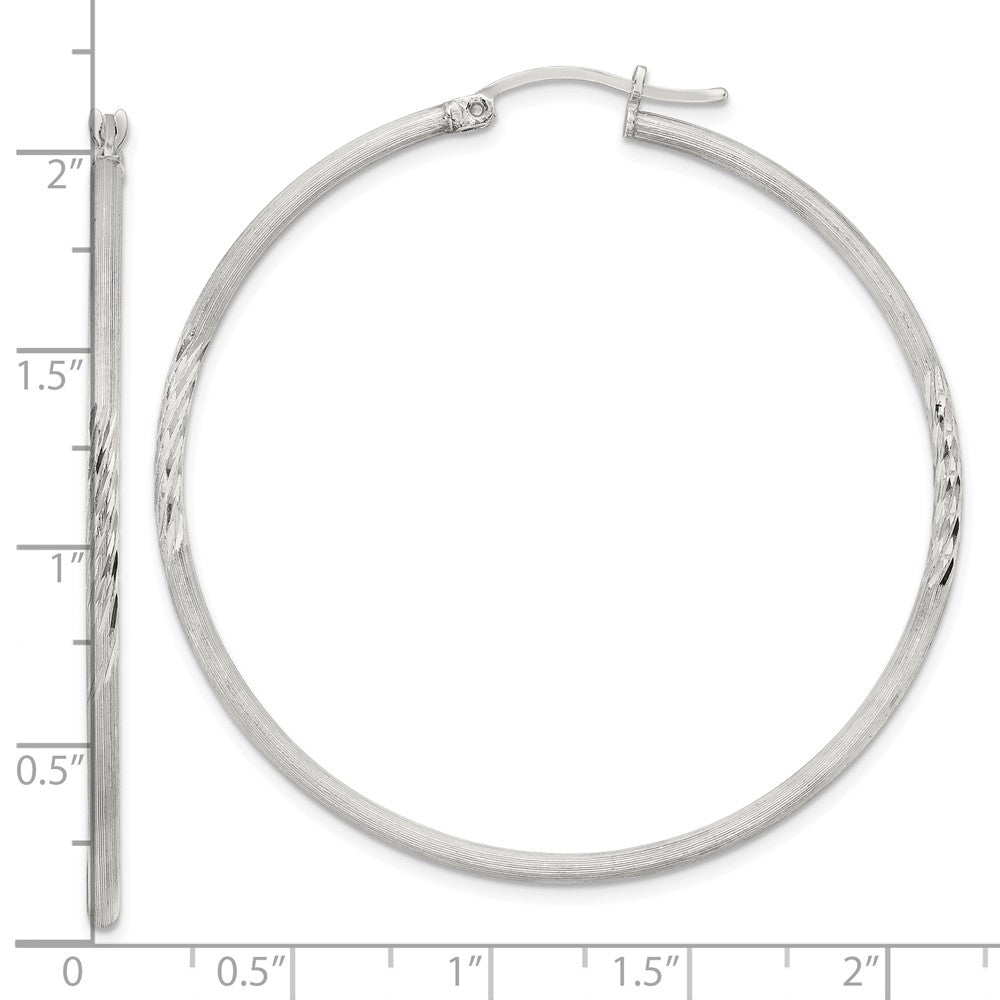 Sterling Silver 2mm Polished/satin D/c Hoop Earrings