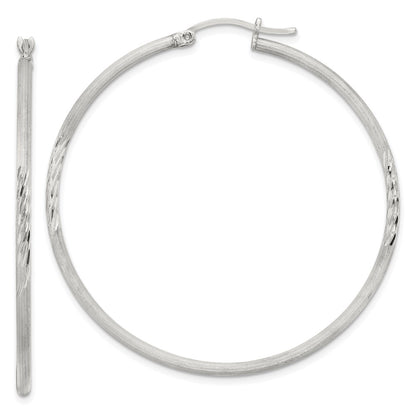 Sterling Silver 2mm Polished/satin D/c Hoop Earrings