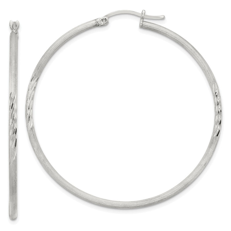 Sterling Silver 2mm Polished/satin D/c Hoop Earrings