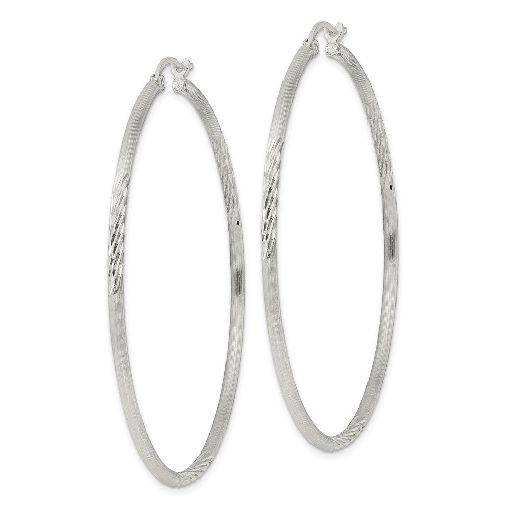 Sterling Silver 2mm Polished/satin D/c Hoop Earrings
