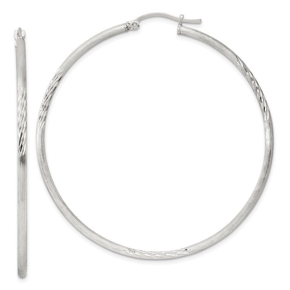 Sterling Silver 2mm Polished/satin D/c Hoop Earrings