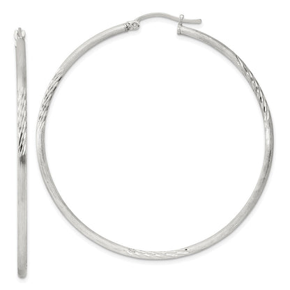 Sterling Silver 2mm Polished/satin D/c Hoop Earrings
