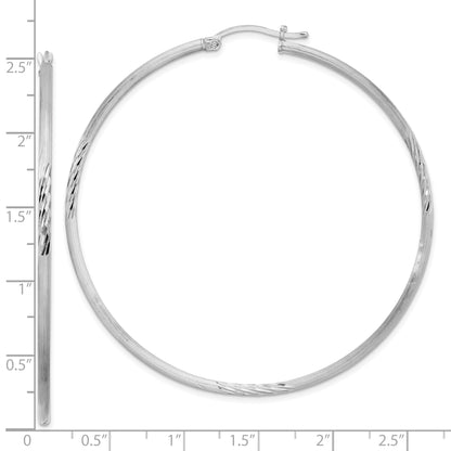 Sterling Silver Rhodium-Plated 2mm Polished/Satin Diamond-Cut Hoop Earrings