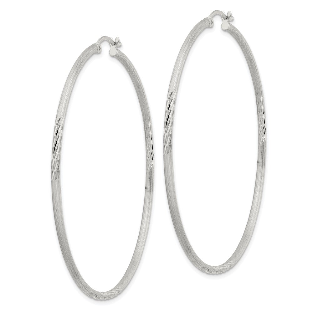 Sterling Silver 2mm Polished/satin D/c Hoop Earrings