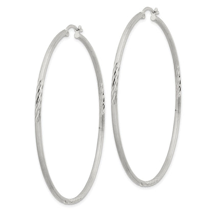 Sterling Silver 2mm Polished/satin D/c Hoop Earrings