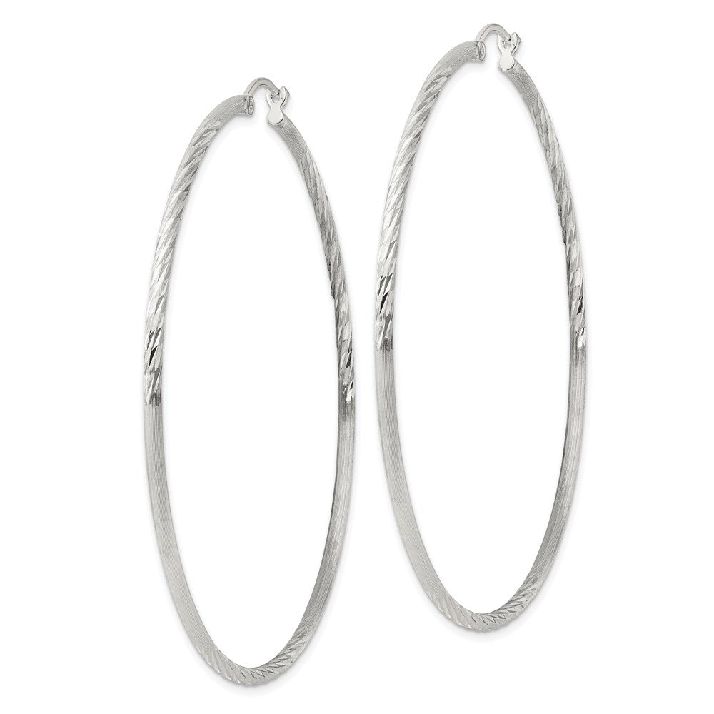 Sterling Silver 2mm Polished/satin D/c Hoop Earrings