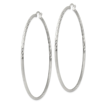 Sterling Silver 2mm Polished/satin D/c Hoop Earrings