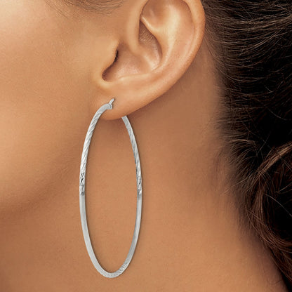 Sterling Silver 2mm Polished/satin D/c Hoop Earrings