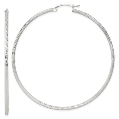 Sterling Silver 2mm Polished/satin D/c Hoop Earrings
