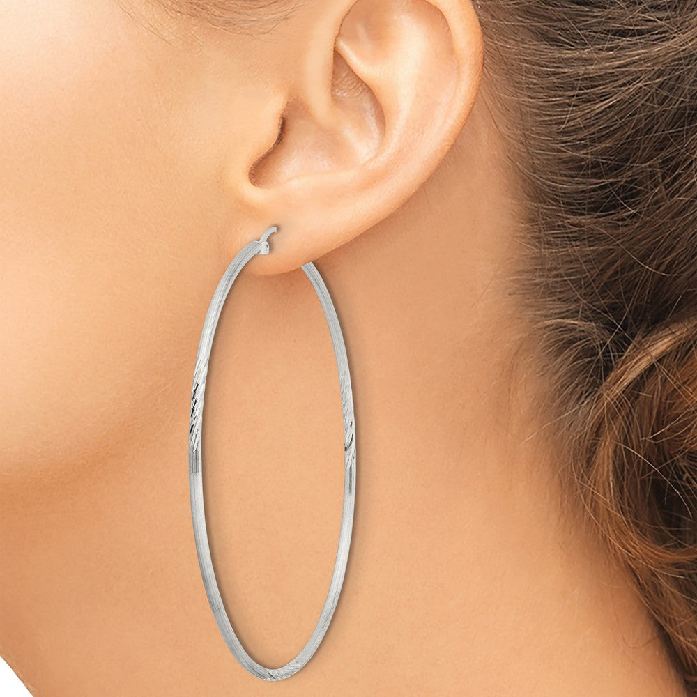 Sterling Silver 2mm Polished/satin D/c Hoop Earrings
