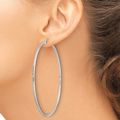 Sterling Silver 2mm Polished/satin D/c Hoop Earrings