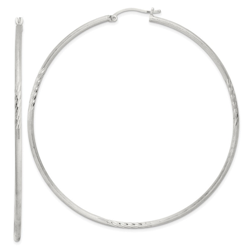 Sterling Silver 2mm Polished/satin D/c Hoop Earrings