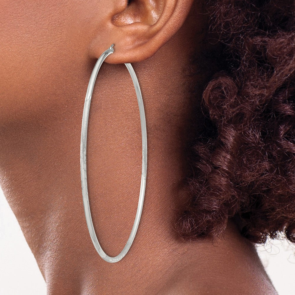 Sterling Silver 2mm Polished/satin D/c Hoop Earrings