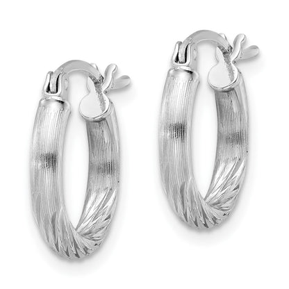 Sterling Silver Rhod-Plated 2.5mm Polished/Satin Diamond-Cut Hoop Earrings