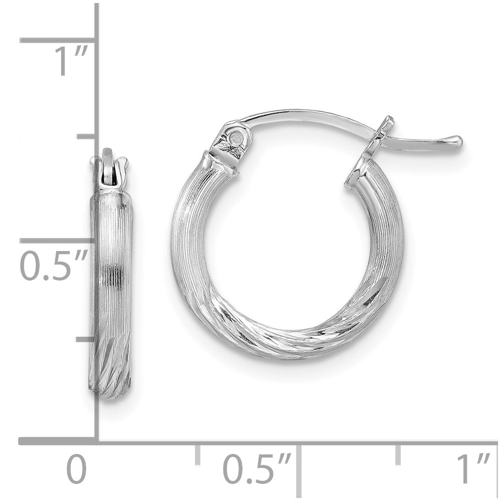 Sterling Silver Rhod-Plated 2.5mm Polished/Satin Diamond-Cut Hoop Earrings