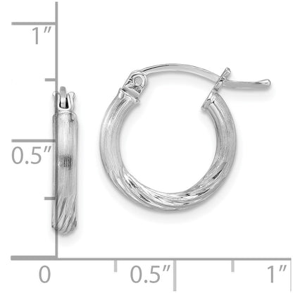 Sterling Silver Rhod-Plated 2.5mm Polished/Satin Diamond-Cut Hoop Earrings