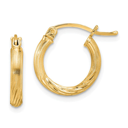 Sterling Silver Flash Gold-Plated 2.5mm Polished/satin D/c Hoop Earrings