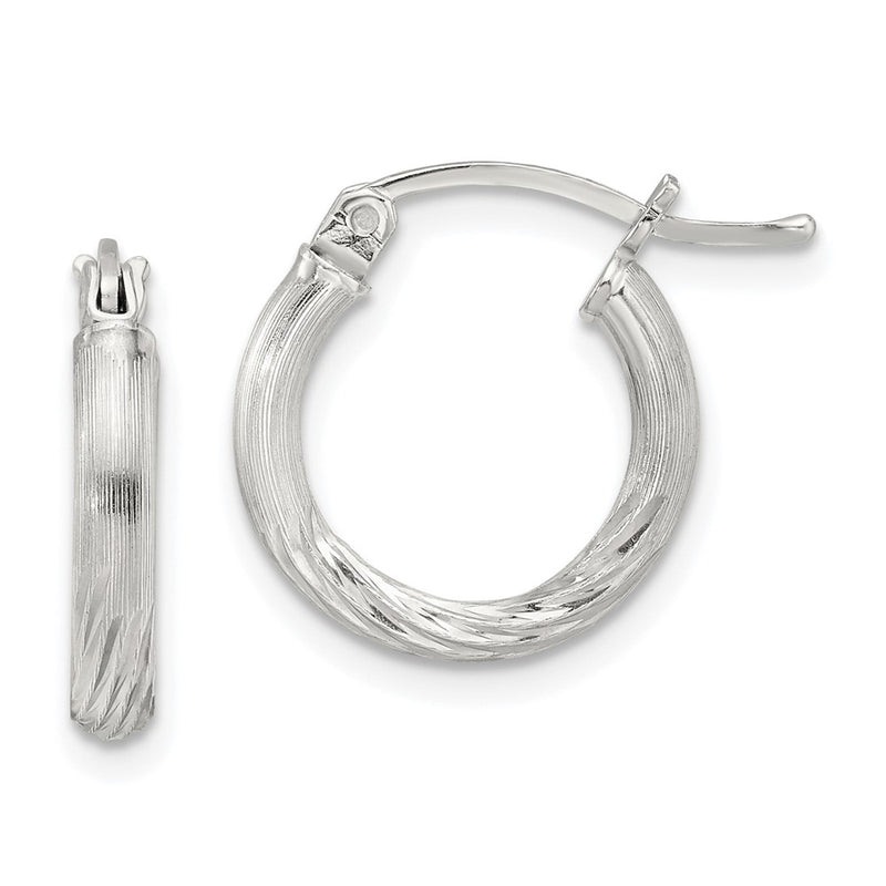Sterling Silver 2.5mm Polished/satin D/c Hoop Earrings