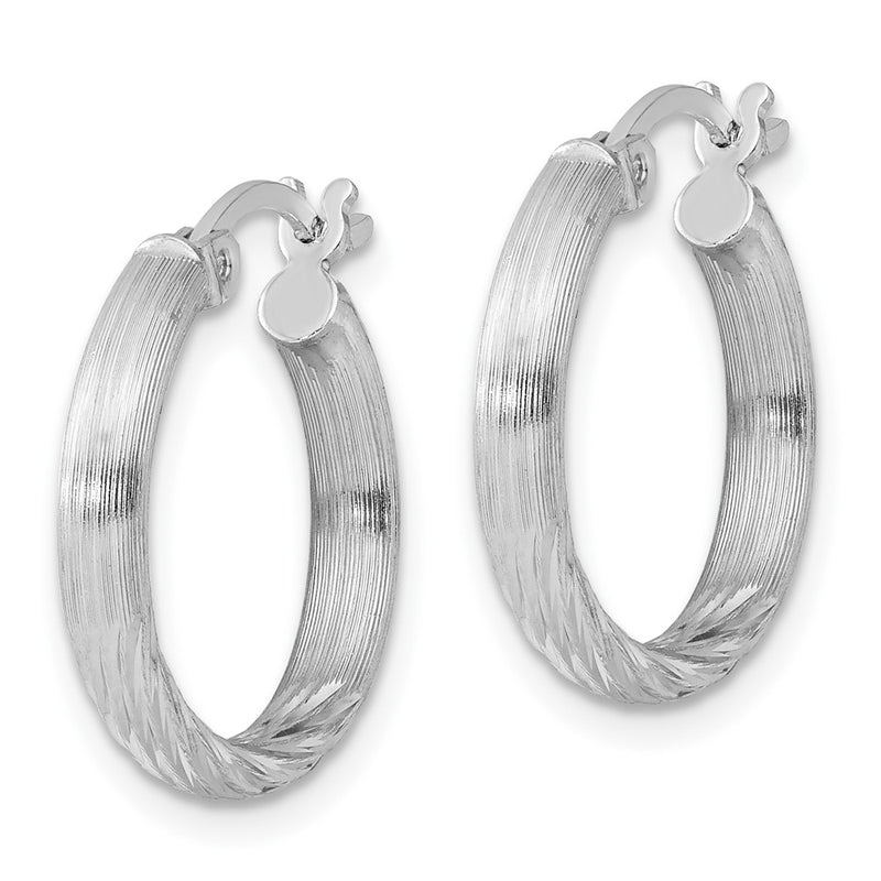 Sterling Silver Rhod-Plated 2.5mm Polished/Satin Diamond-Cut Hoop Earrings