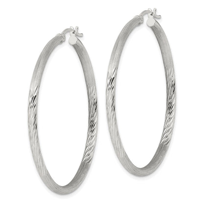 Sterling Silver 2.5mm Polished/satin D/c Hoop Earrings