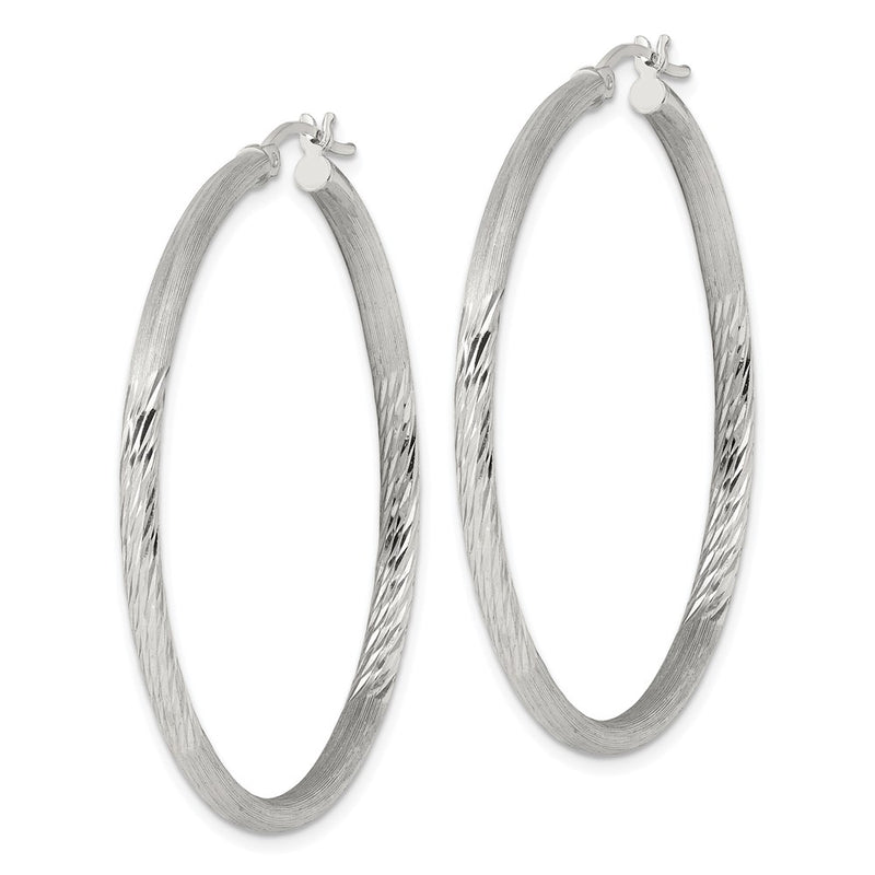 Sterling Silver 2.5mm Polished/satin D/c Hoop Earrings