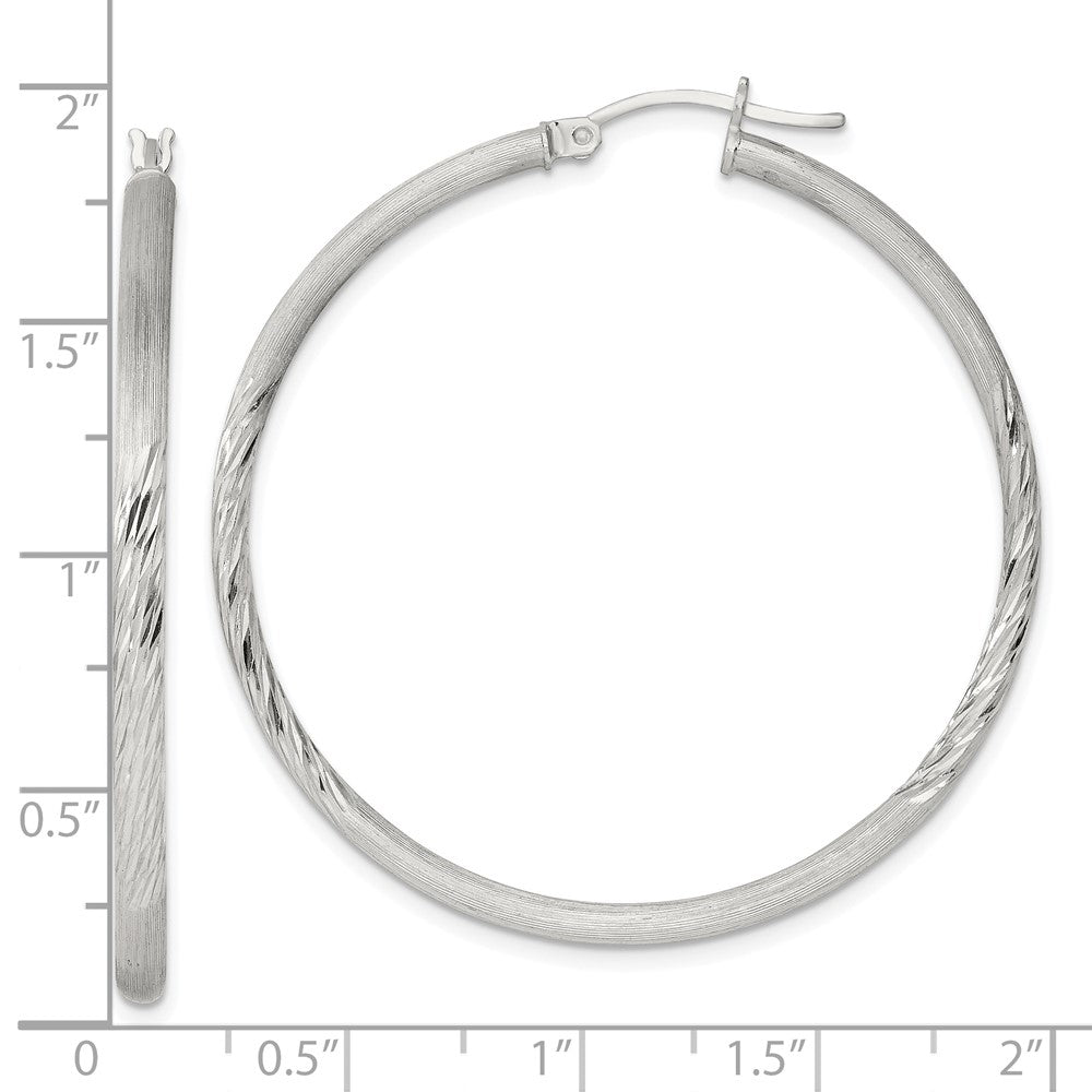 Sterling Silver 2.5mm Polished/satin D/c Hoop Earrings