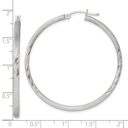 Sterling Silver 2.5mm Polished/satin D/c Hoop Earrings
