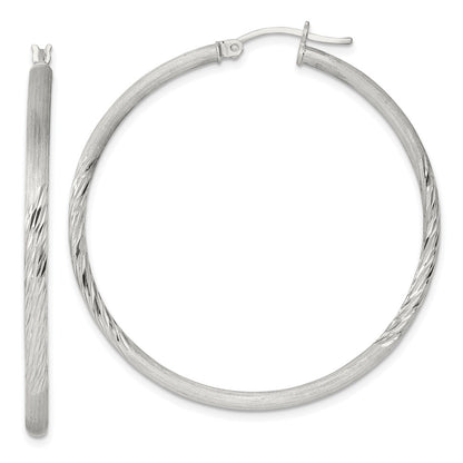 Sterling Silver 2.5mm Polished/satin D/c Hoop Earrings