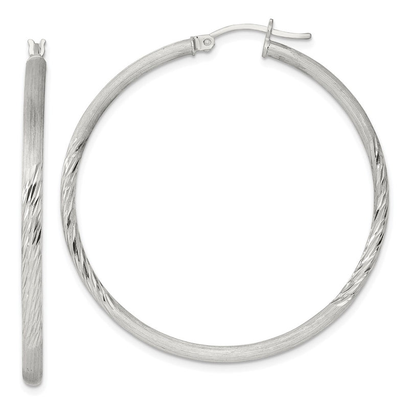 Sterling Silver 2.5mm Polished/satin D/c Hoop Earrings