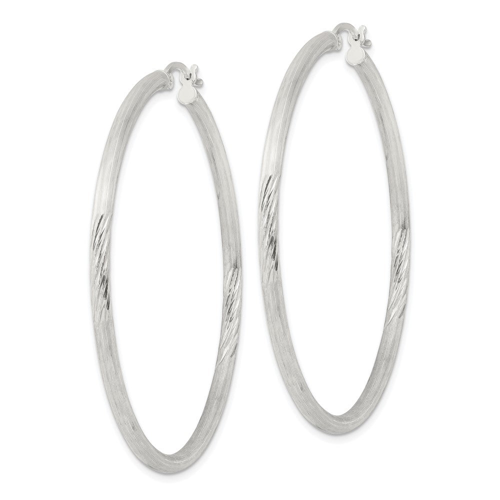 Sterling Silver 2.5mm Polished/satin D/c Hoop Earrings