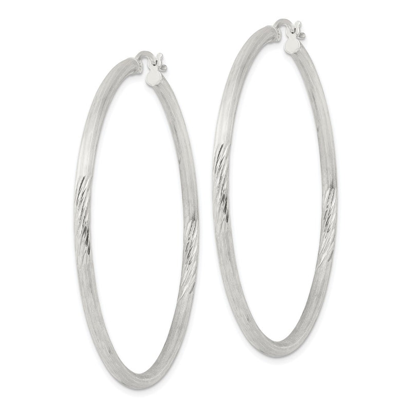 Sterling Silver 2.5mm Polished/satin D/c Hoop Earrings