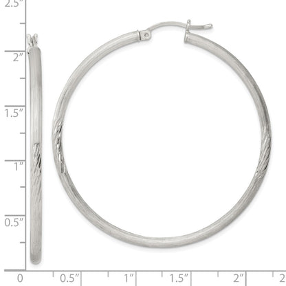 Sterling Silver 2.5mm Polished/satin D/c Hoop Earrings
