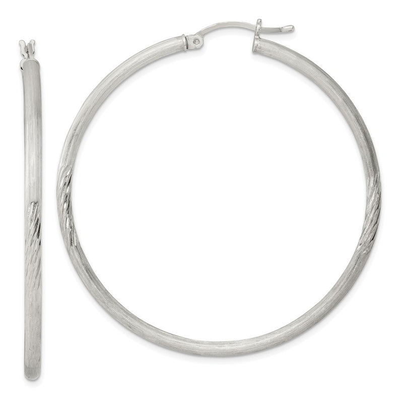 Sterling Silver 2.5mm Polished/satin D/c Hoop Earrings