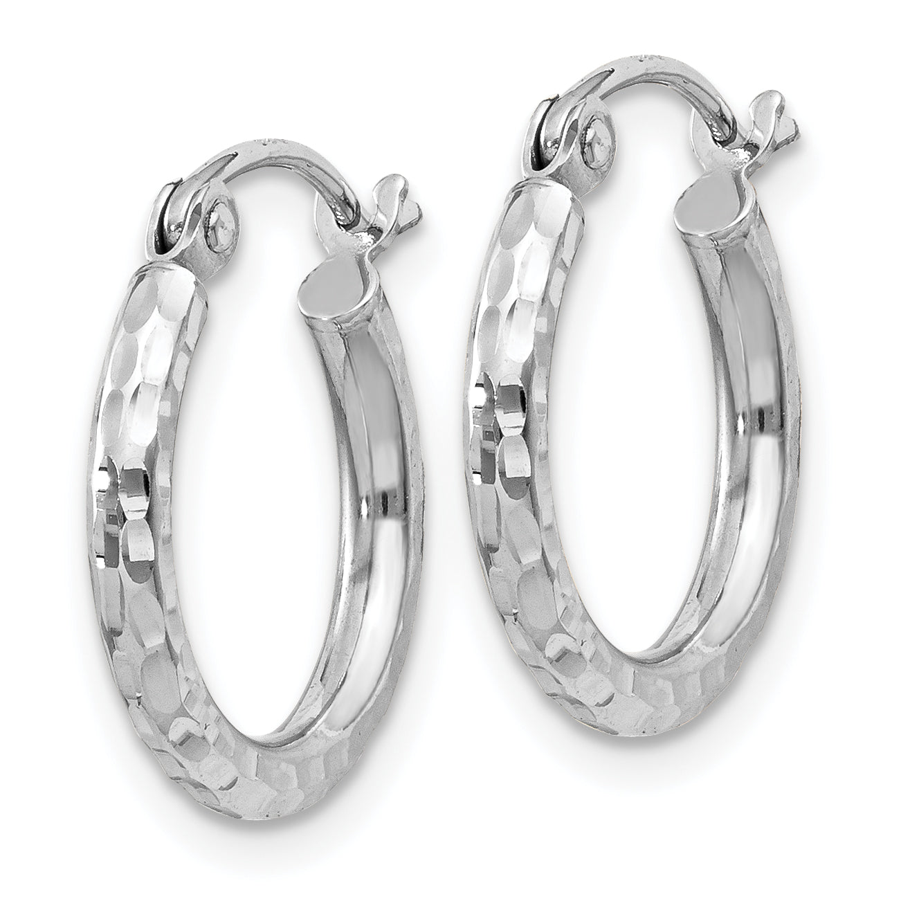 Sterling Silver Rhodium-Plated 2mm Diamond Cut Hoop Earrings