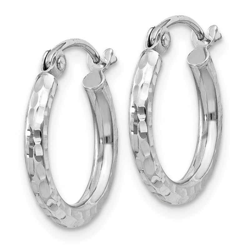 Sterling Silver Rhodium-Plated 2mm Diamond Cut Hoop Earrings