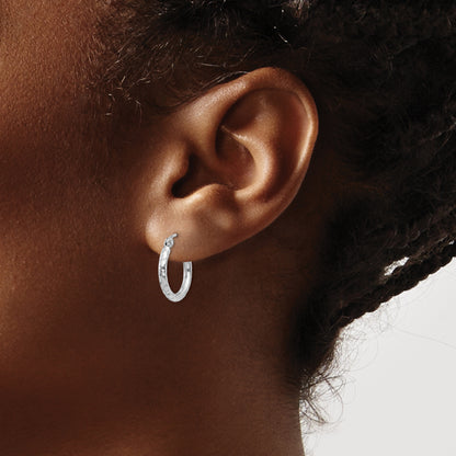 Sterling Silver Rhodium-Plated 2mm Diamond Cut Hoop Earrings