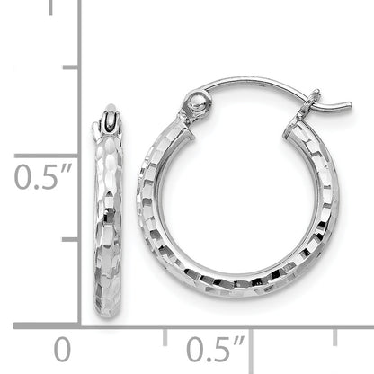 Sterling Silver Rhodium-Plated 2mm Diamond Cut Hoop Earrings