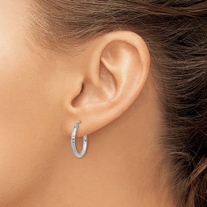 Sterling Silver Rhodium-Plated 2mm Diamond Cut Hoop Earrings