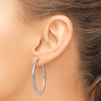 Sterling Silver Rhodium-Plated 2mm Diamond Cut Hoop Earrings