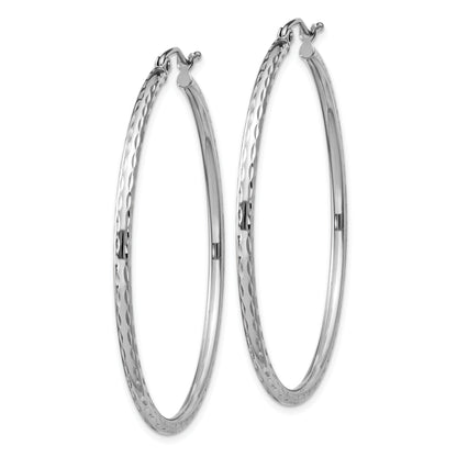Sterling Silver Rhodium-Plated 2mm Diamond Cut Hoop Earrings