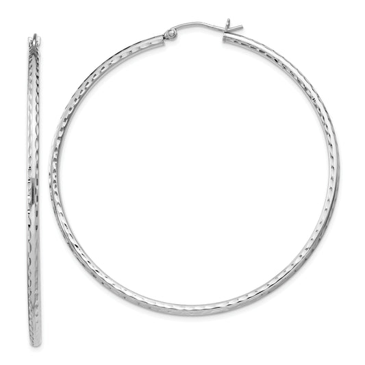 Sterling Silver Rhodium-Plated 2mm Diamond Cut Hoop Earrings