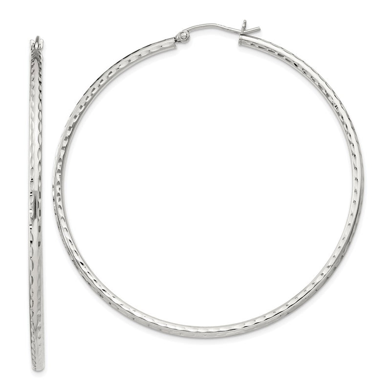 Sterling Silver 2mm Diamond Cut Hoop Earrings