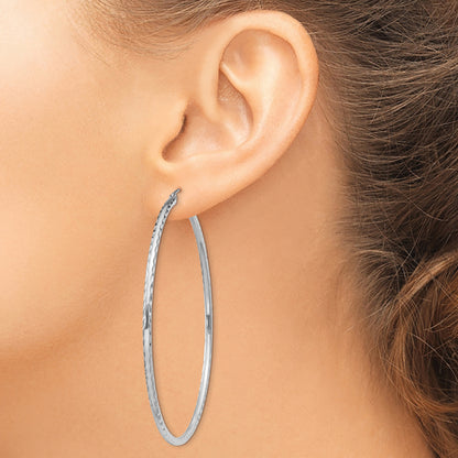 Sterling Silver Rhodium-Plated 2mm Diamond Cut Hoop Earrings