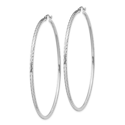 Sterling Silver Rhodium-Plated 2mm Diamond Cut Hoop Earrings