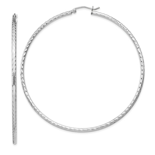 Sterling Silver Rhodium-Plated 2mm Diamond Cut Hoop Earrings