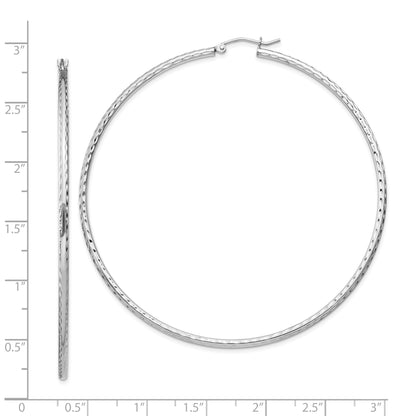 Sterling Silver Rhodium-Plated 2mm Diamond Cut Hoop Earrings
