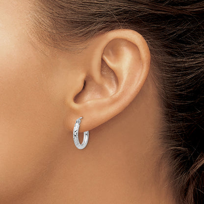 Sterling Silver Rhodium-Plated 2.5mm Diamond-Cut Hoop Earrings