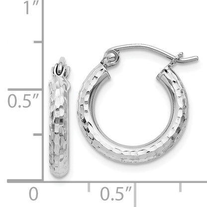 Sterling Silver Rhodium-Plated 2.5mm Diamond-Cut Hoop Earrings