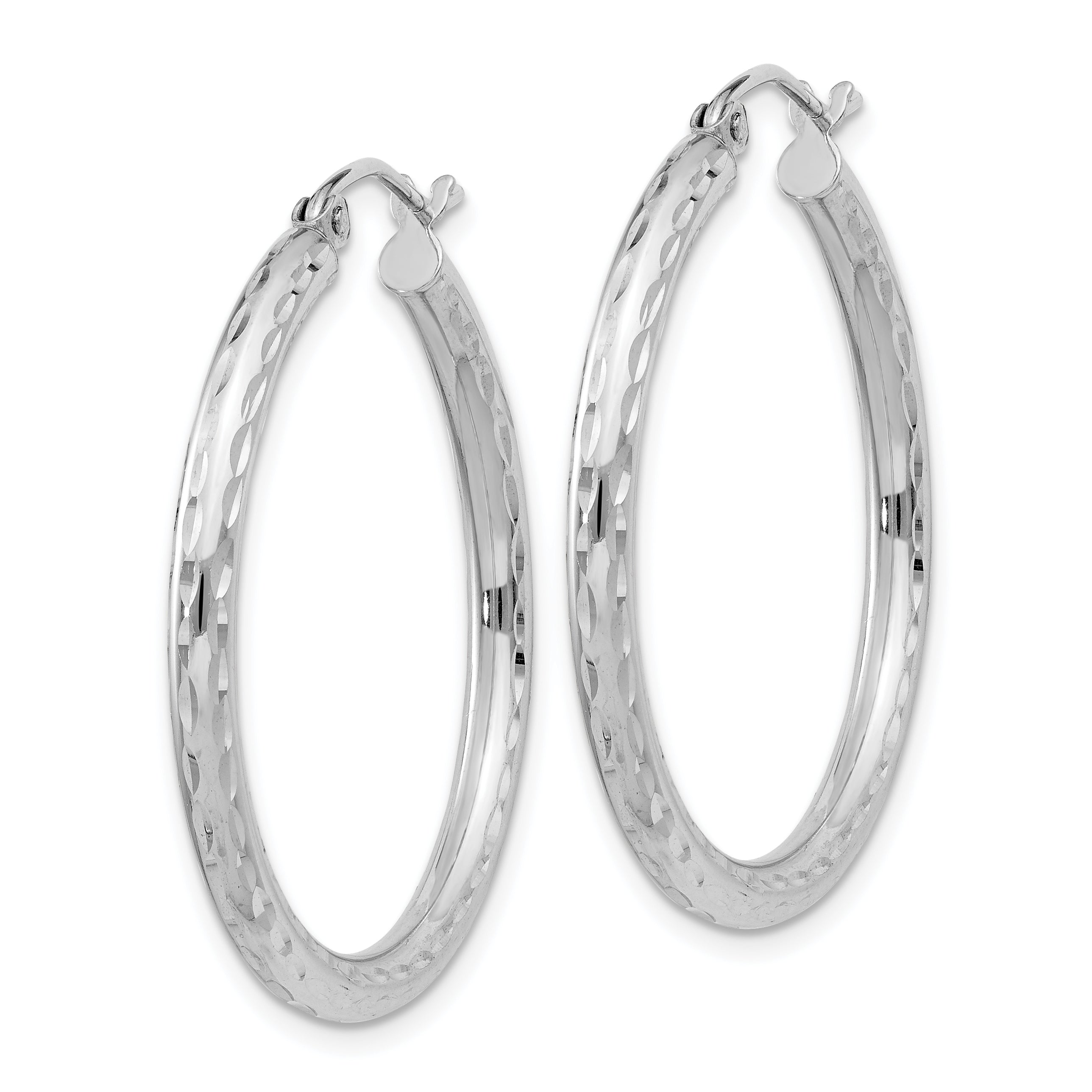 Sterling Silver Rhodium-Plated 2.5mm Diamond-Cut Hoop Earrings