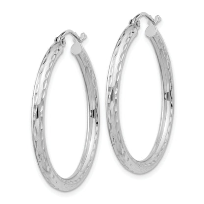 Sterling Silver Rhodium-Plated 2.5mm Diamond-Cut Hoop Earrings